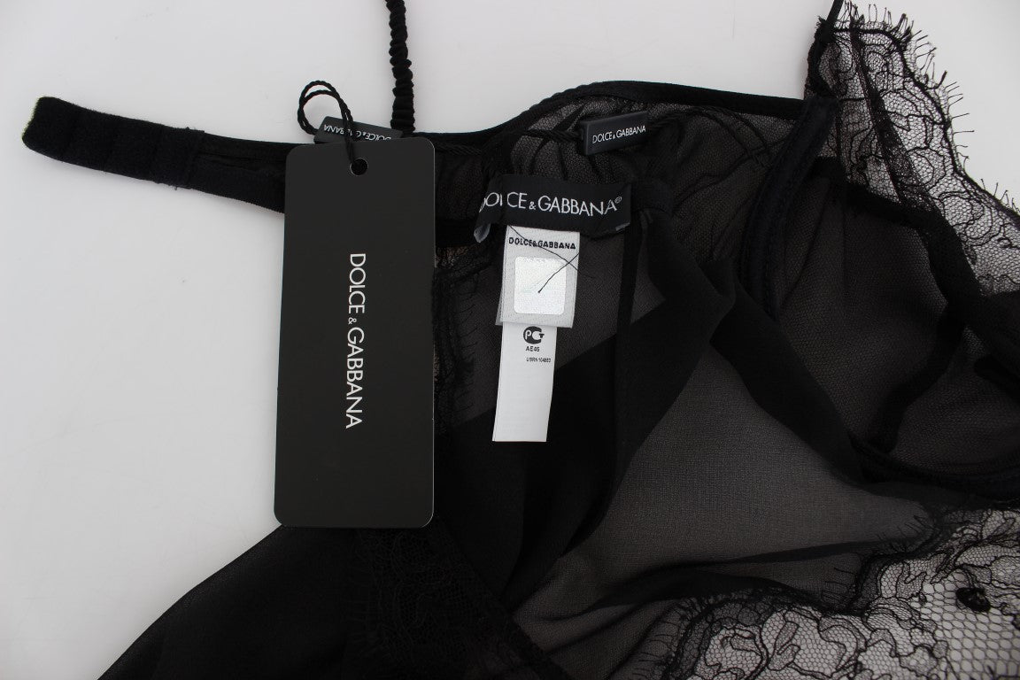 Haut de lingerie babydoll en dentelle de soie noire Dolce & Gabbana