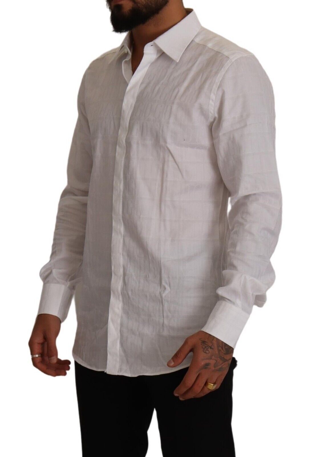 Dolce &amp; Gabbana – Slim Fit – Formelles Hemd aus Baumwolle in Weiß und GOLD