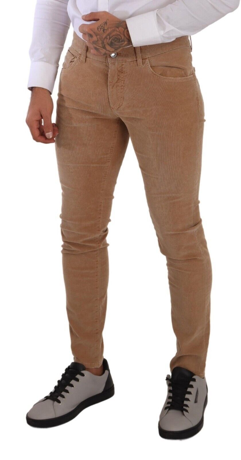 Jeans slim Dolce & Gabbana en velours côtelé de coton marron