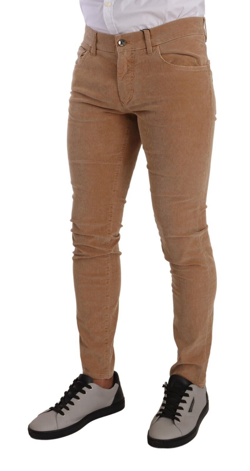 Jeans slim Dolce & Gabbana en velours côtelé de coton marron