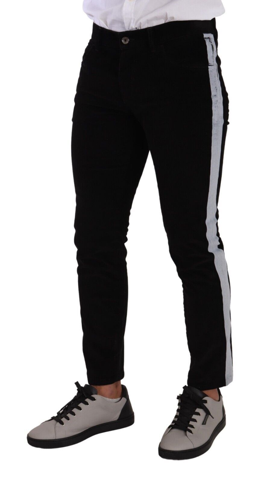 Jean slim en velours côtelé stretch de coton noir Dolce & Gabbana