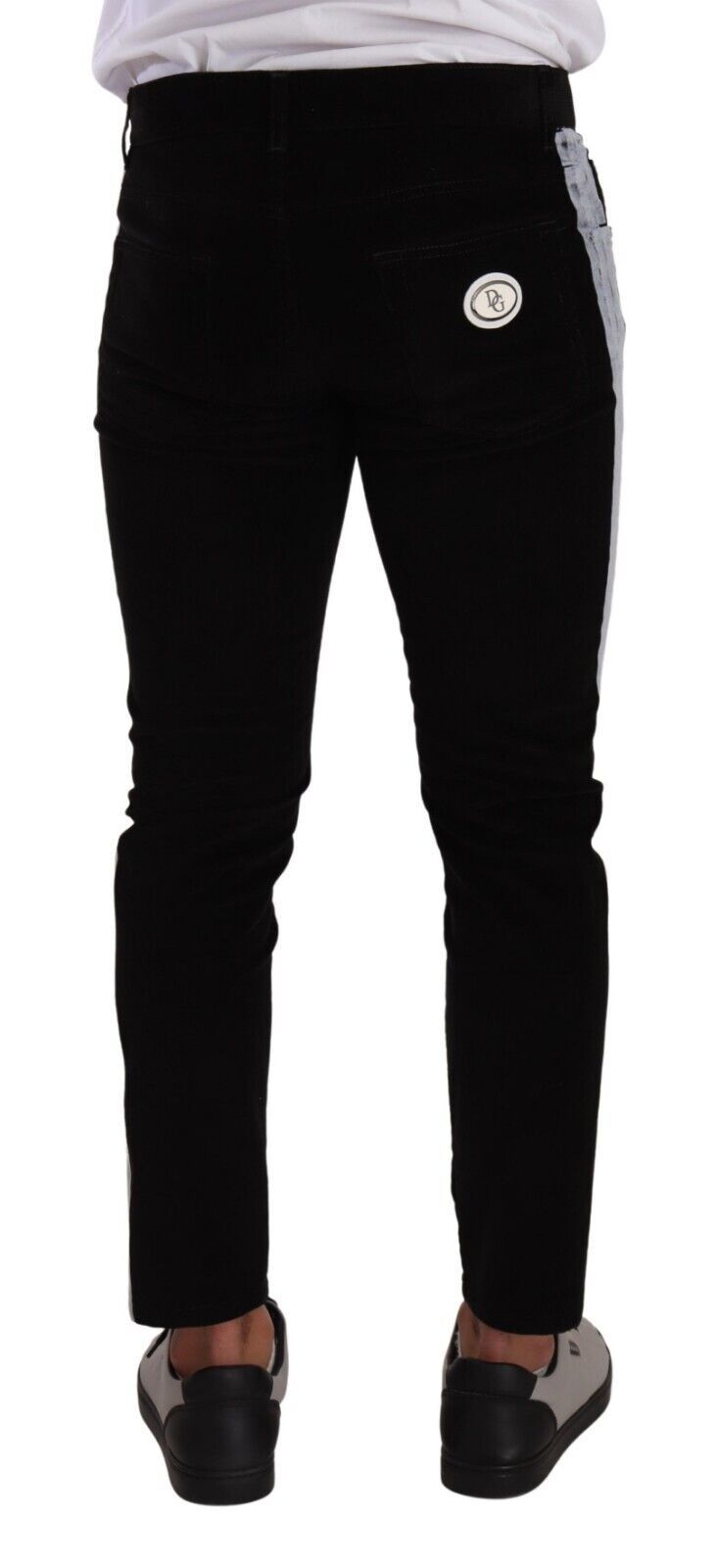 Jean slim en velours côtelé stretch de coton noir Dolce & Gabbana