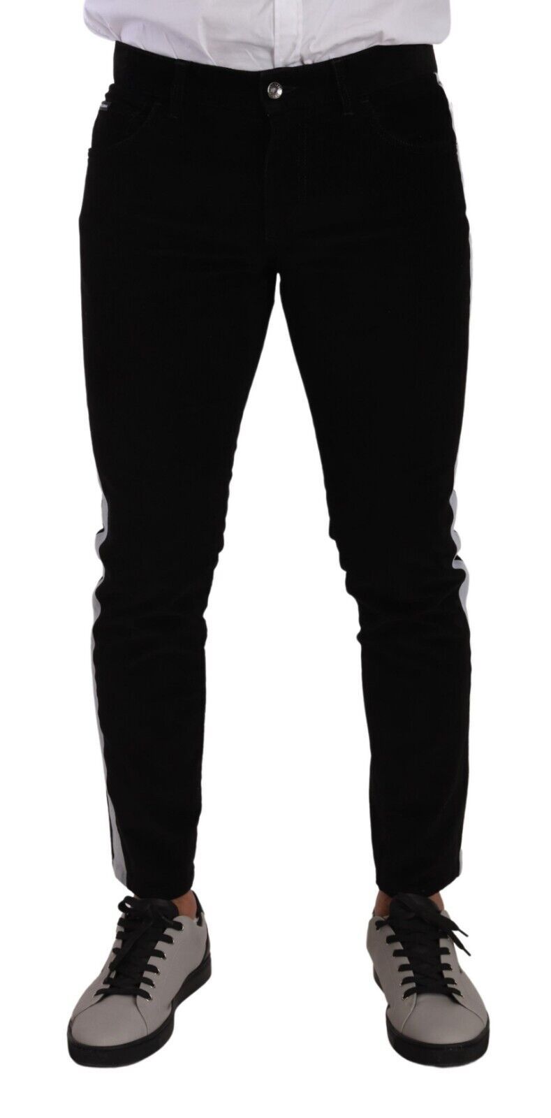 Jean slim en velours côtelé stretch de coton noir Dolce & Gabbana