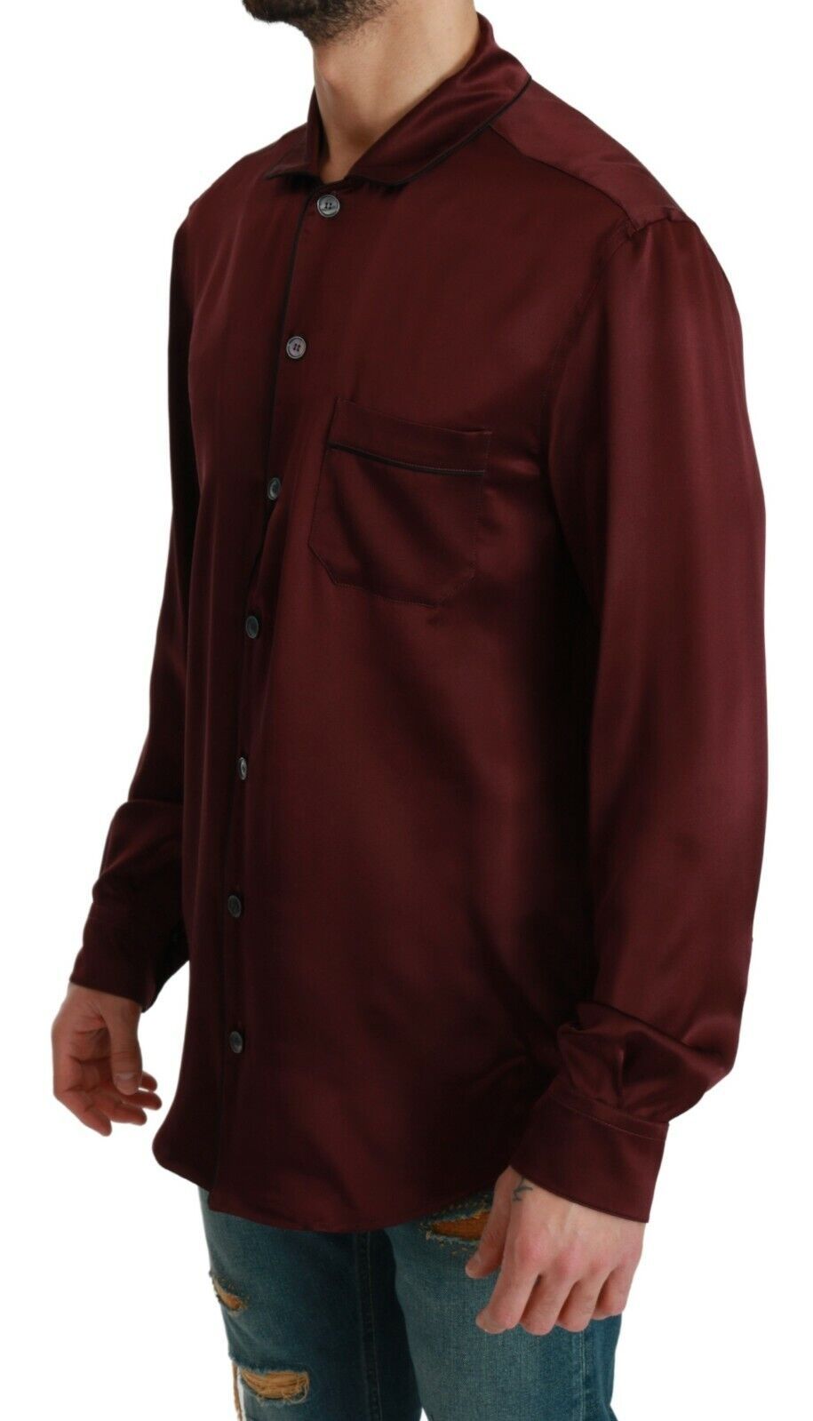 Dolce &amp; Gabbana Bordeauxrotes Seidenpyjama-Freizeithemd