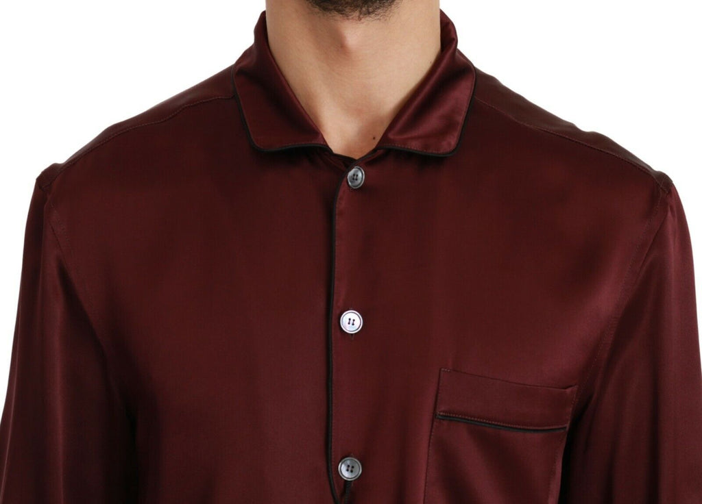 Dolce &amp; Gabbana Bordeauxrotes Seidenpyjama-Freizeithemd