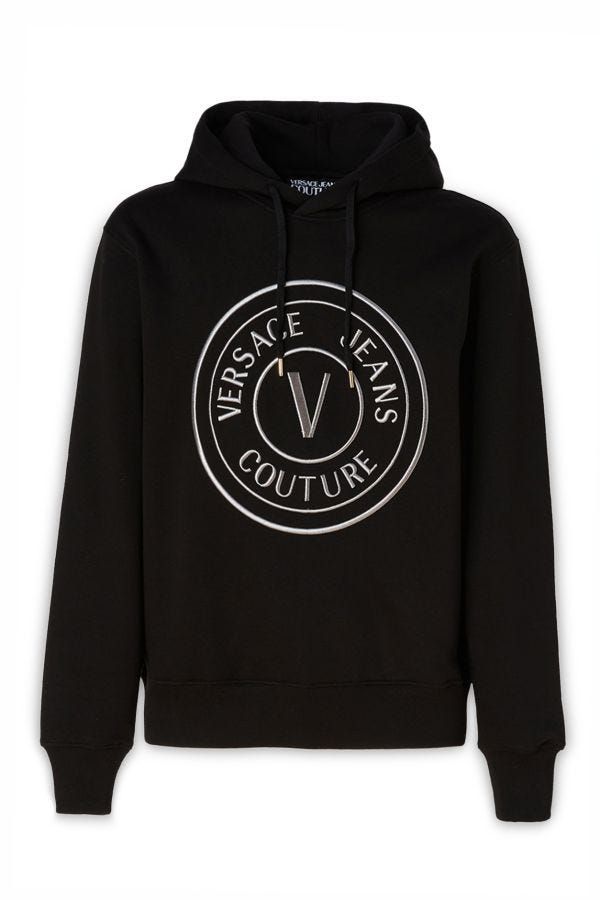 Sweat-shirt à capuche Versace Jeans en coton noir avec détails logo