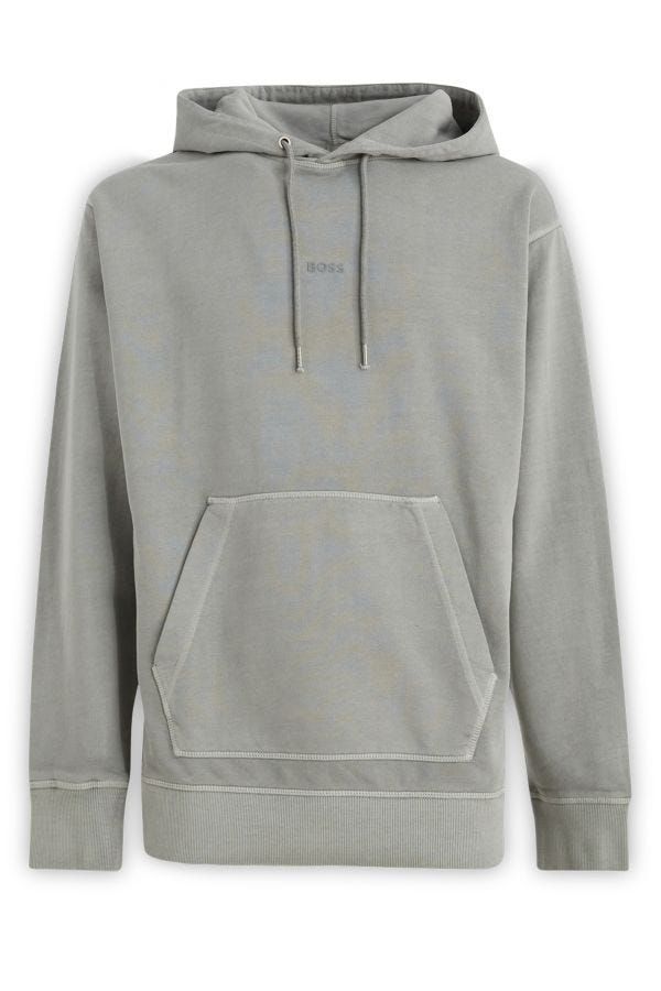 Sweat à capuche en coton gris avec détails logo Hugo Boss