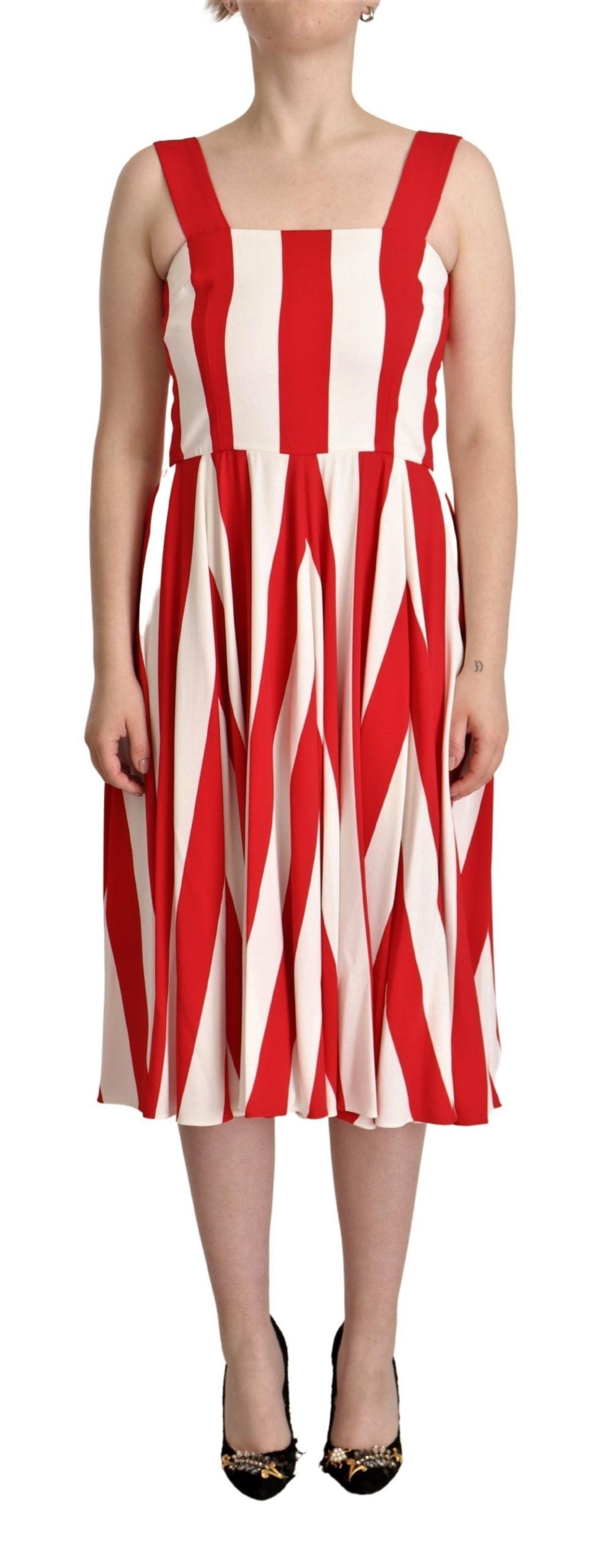 Robe Dolce & Gabbana trapèze stretch blanc et rouge