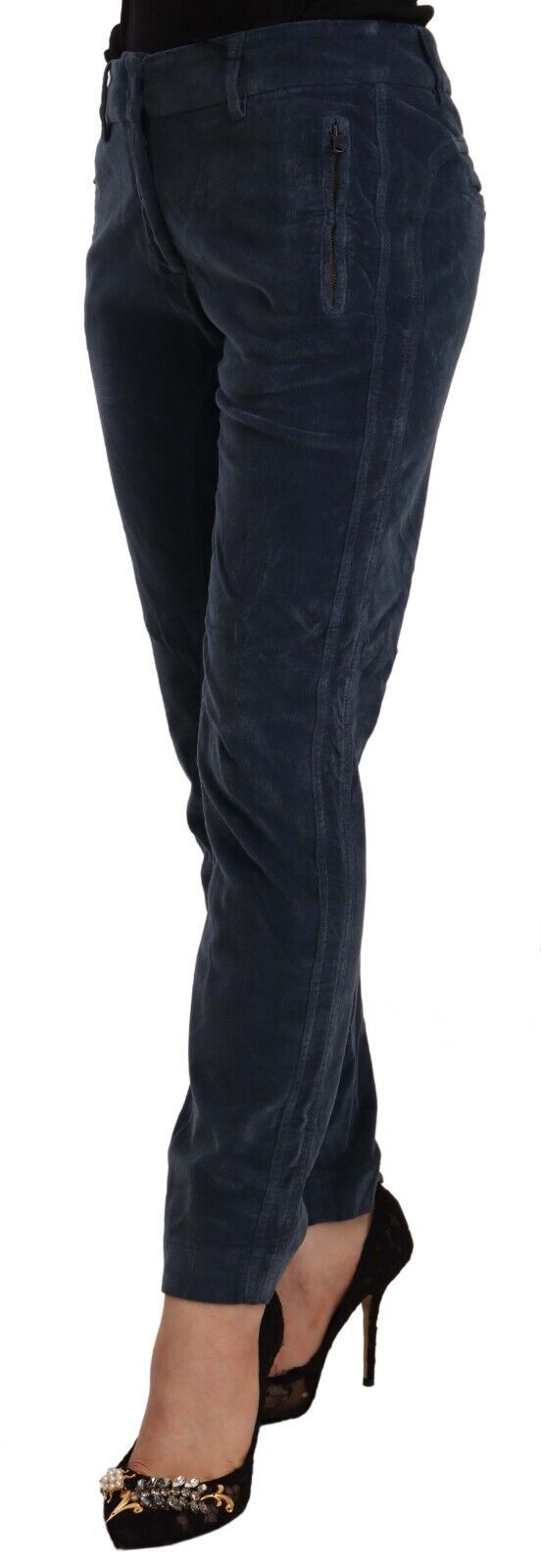 Peserico – Blaue, schmal zulaufende Hose aus Baumwollstretch mit mittlerer Taille