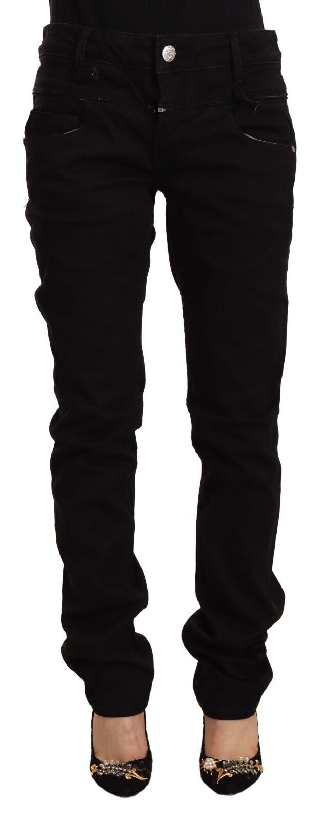 Acht – Schwarze Skinny-Jeans aus Baumwoll-Stretch-Denim mit niedriger Taille