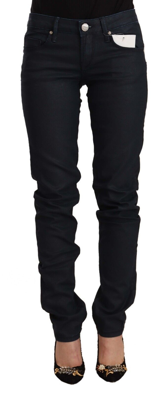 Acht – Schwarze Slim Fit-Jeans aus Baumwolle mit niedriger Taille