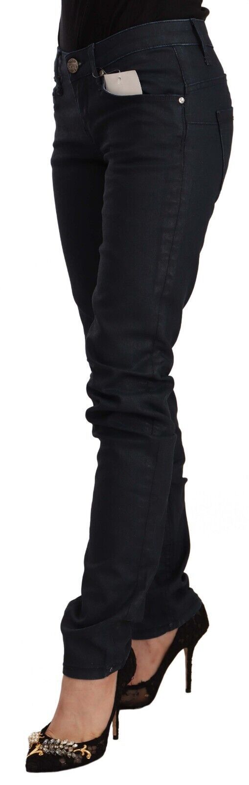 Acht – Schwarze Slim Fit-Jeans aus Baumwolle mit niedriger Taille