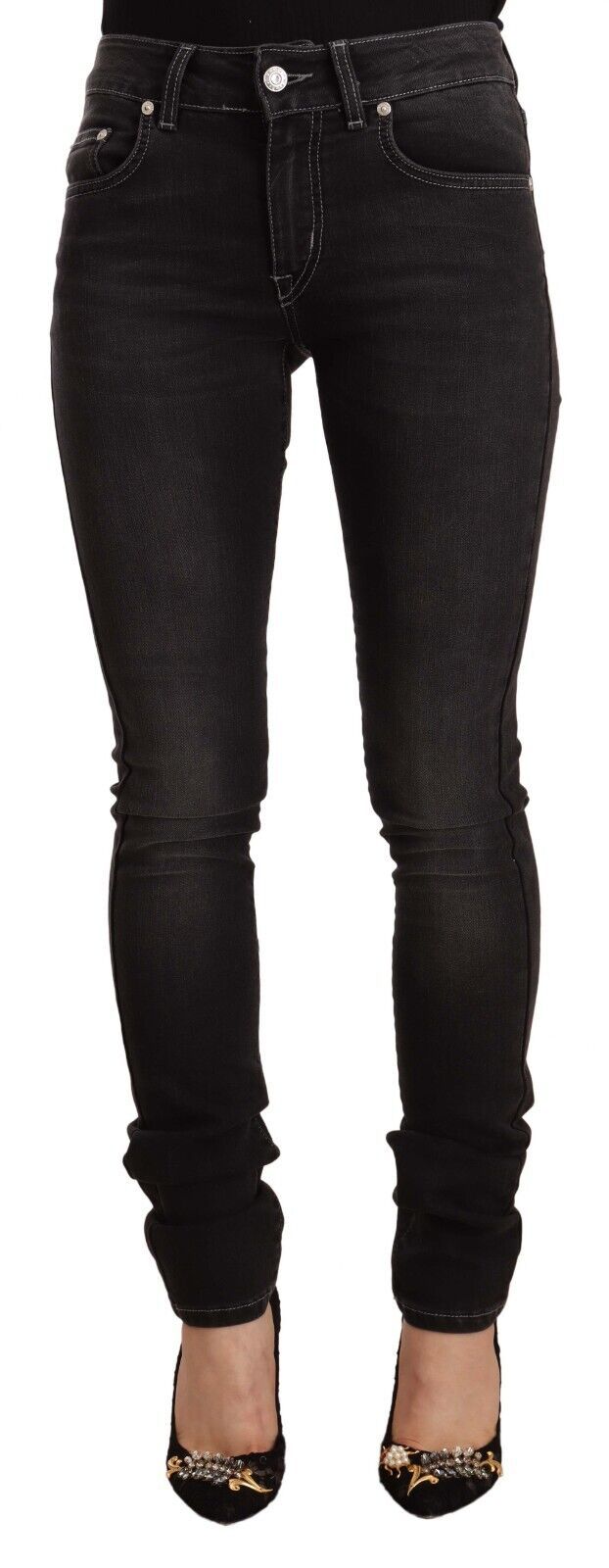 Jean skinny en denim de coton délavé noir taille mi-haute GF Ferre