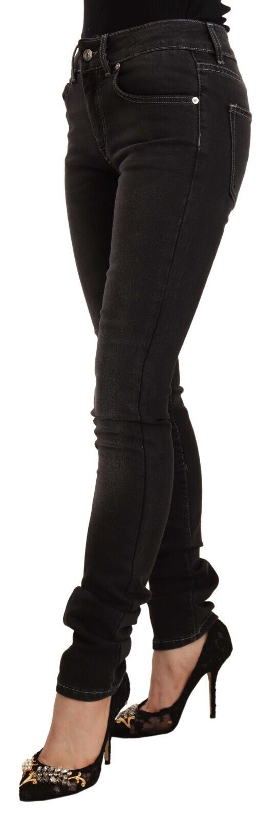 Jean skinny en denim de coton délavé noir taille mi-haute GF Ferre