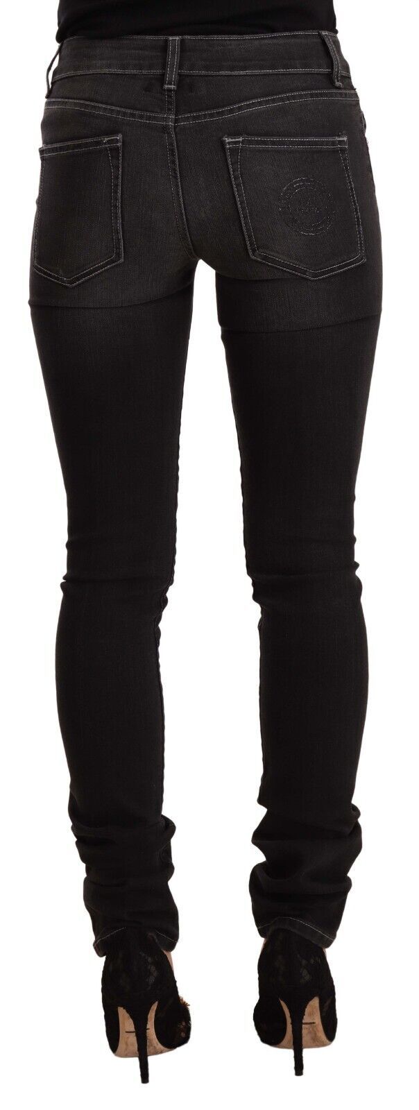 Jean skinny en denim de coton délavé noir taille mi-haute GF Ferre