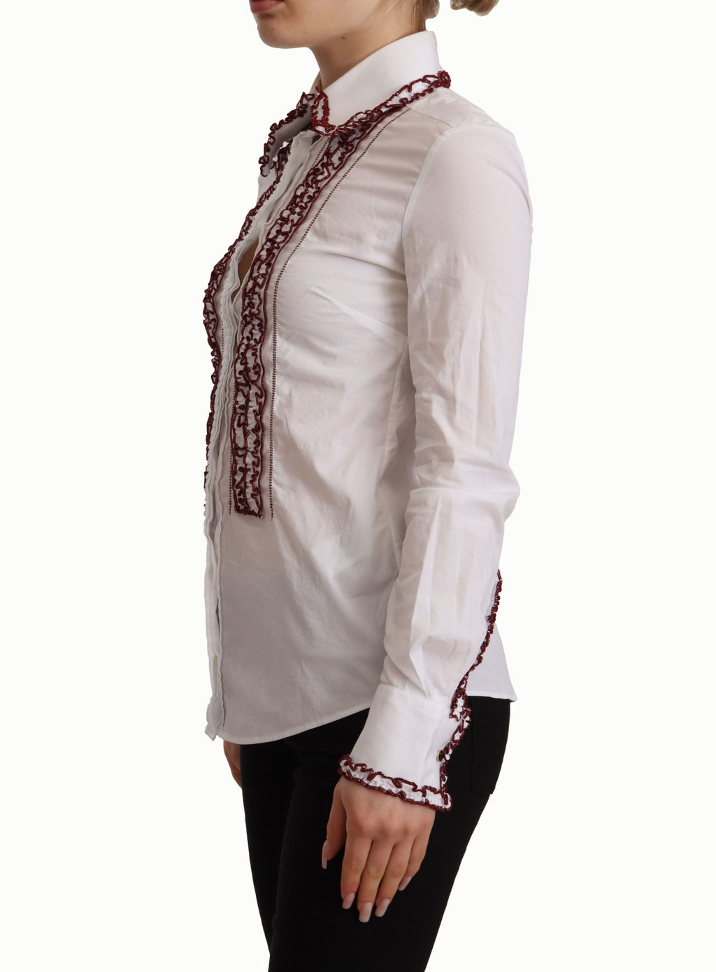 Chemisier Dolce & Gabbana en Coton Blanc Dentelle Manches Longues Col Volants