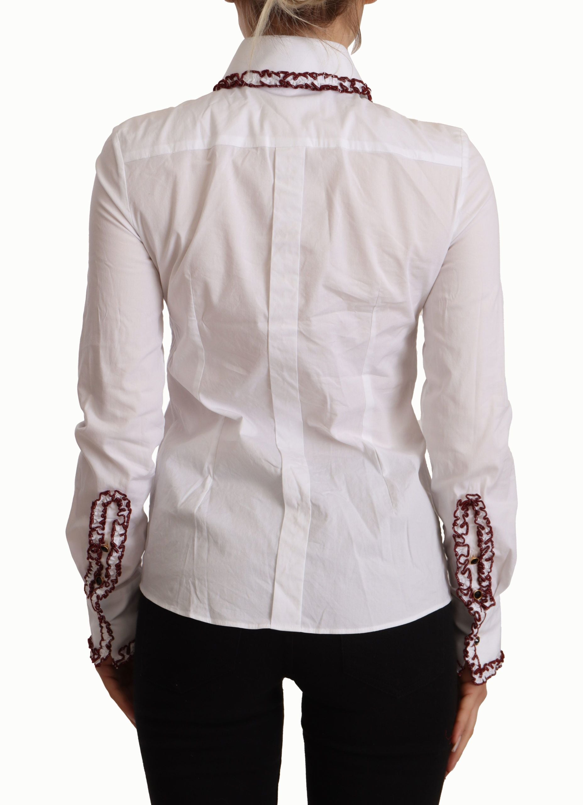 Chemisier Dolce & Gabbana en Coton Blanc Dentelle Manches Longues Col Volants