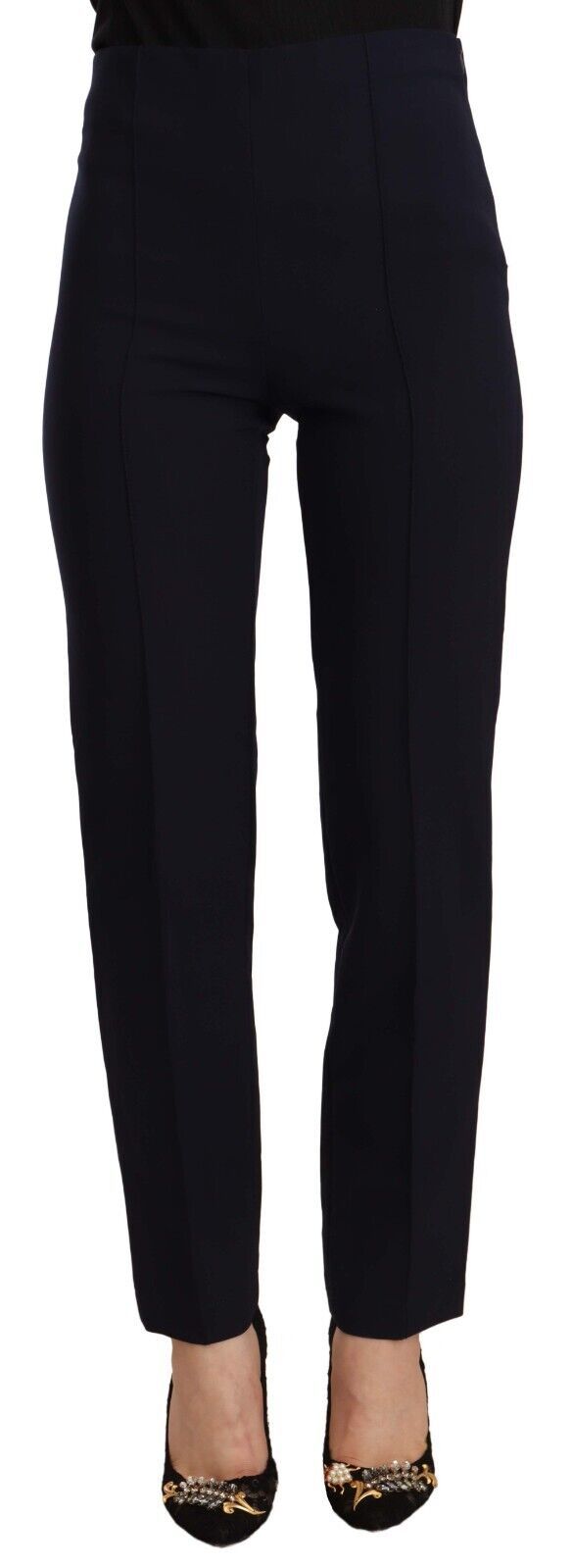AGLINI Schwarze, hoch taillierte, gerade Damenhose aus Polyester