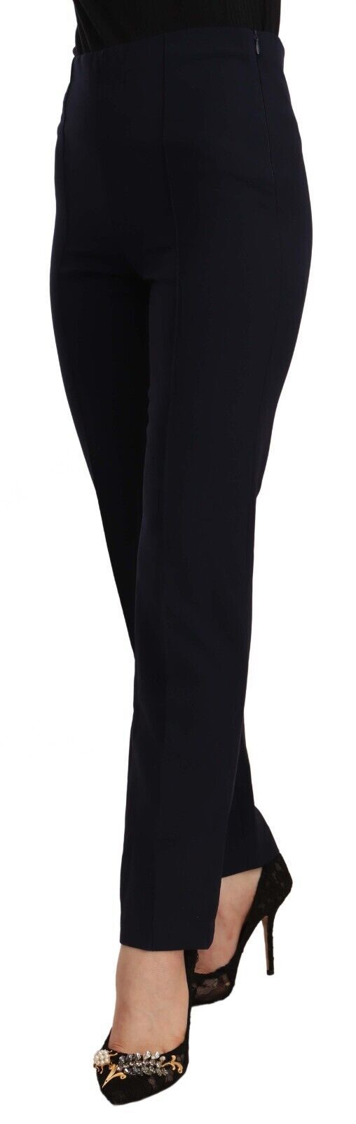 AGLINI Schwarze, hoch taillierte, gerade Damenhose aus Polyester