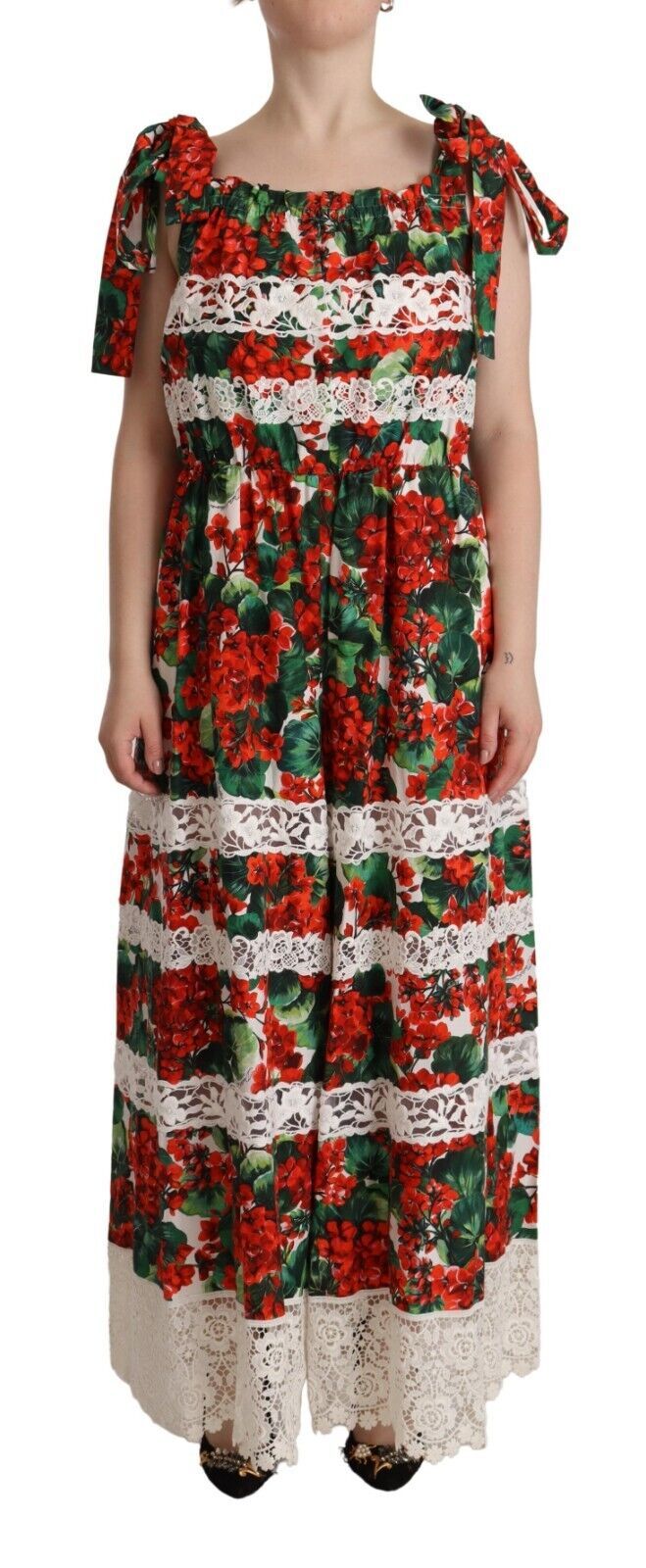 Longue robe maxi Dolce & Gabbana en dentelle imprimé géranium multicolore