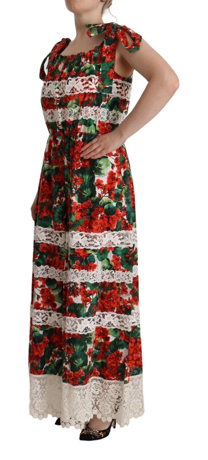 Longue robe maxi Dolce & Gabbana en dentelle imprimé géranium multicolore