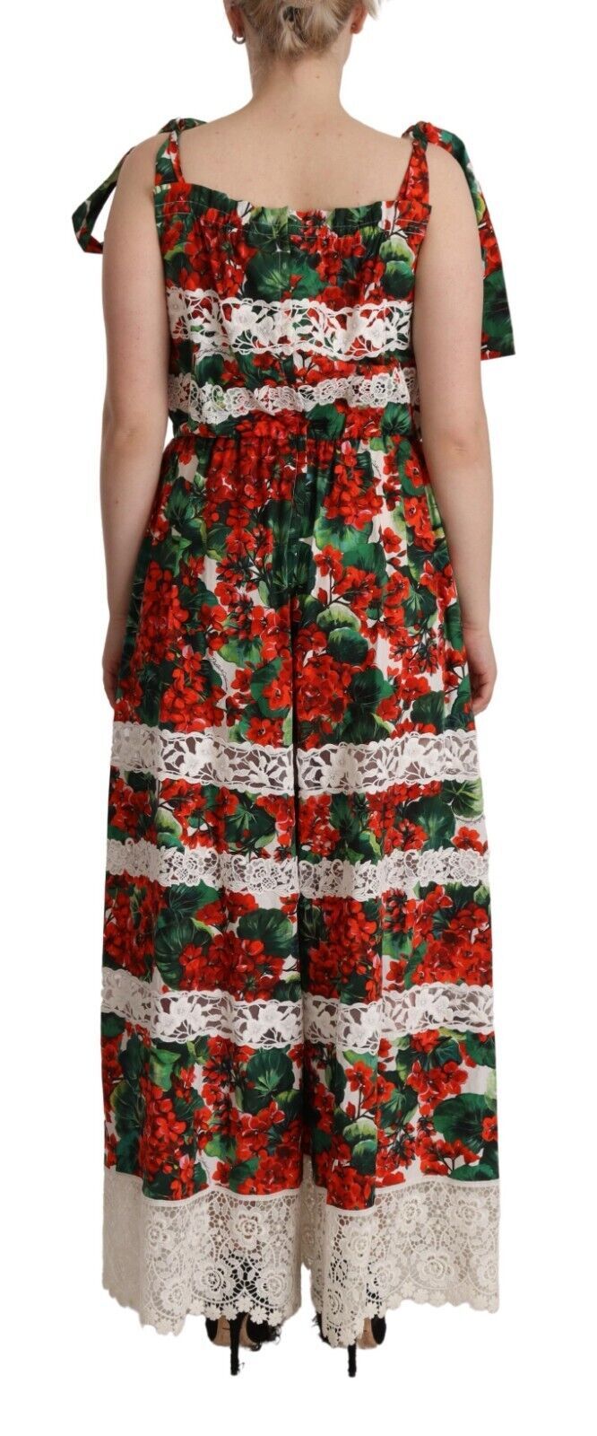 Longue robe maxi Dolce & Gabbana en dentelle imprimé géranium multicolore