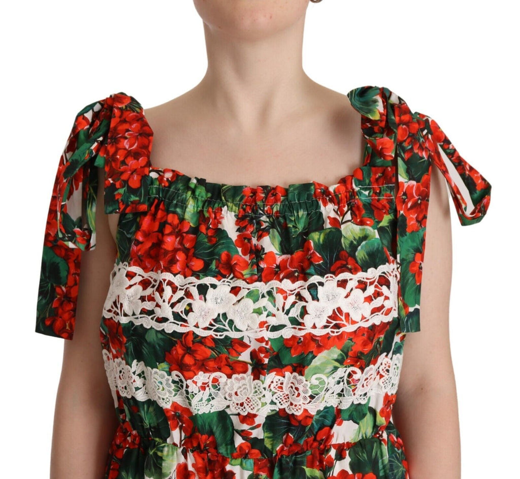 Longue robe maxi Dolce & Gabbana en dentelle imprimé géranium multicolore