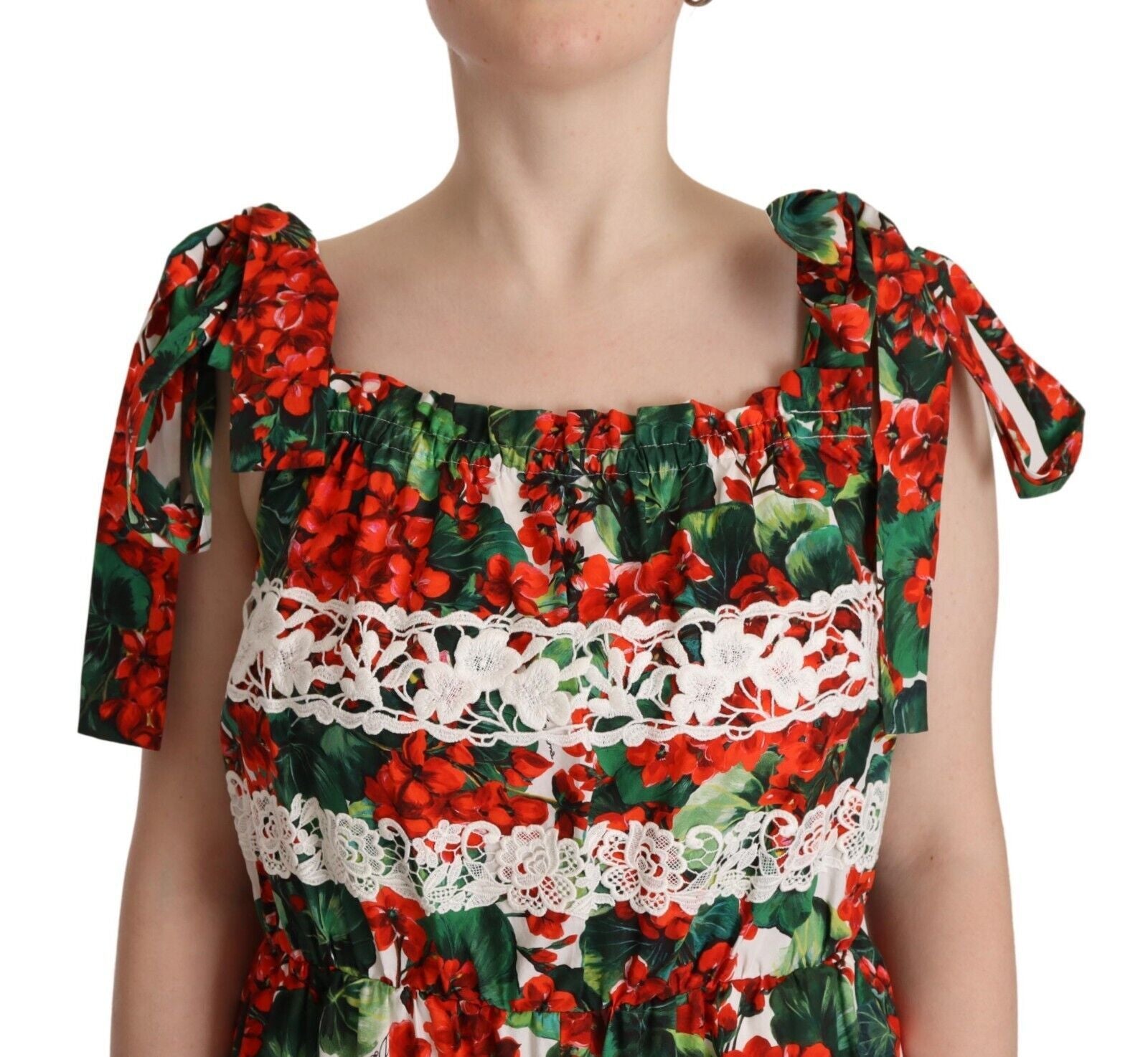 Longue robe maxi Dolce & Gabbana en dentelle imprimé géranium multicolore