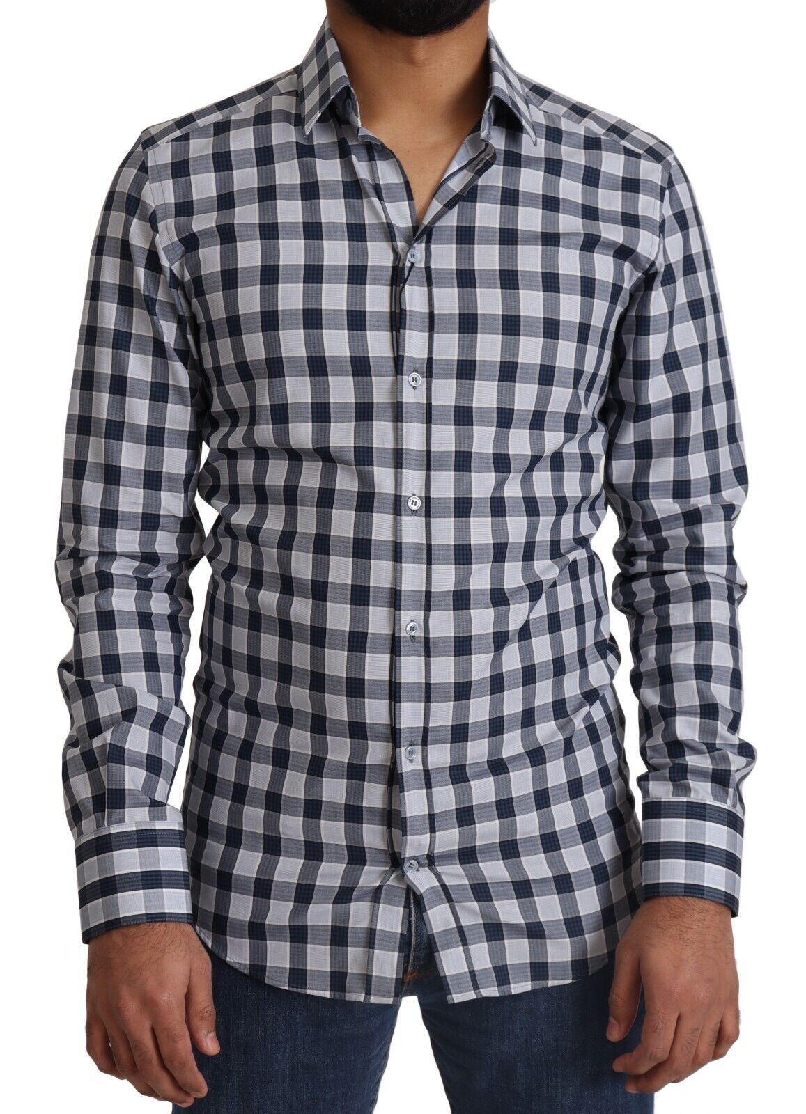 Chemise Dolce & Gabbana GOLD en coton à carreaux bleu et blanc coupe slim