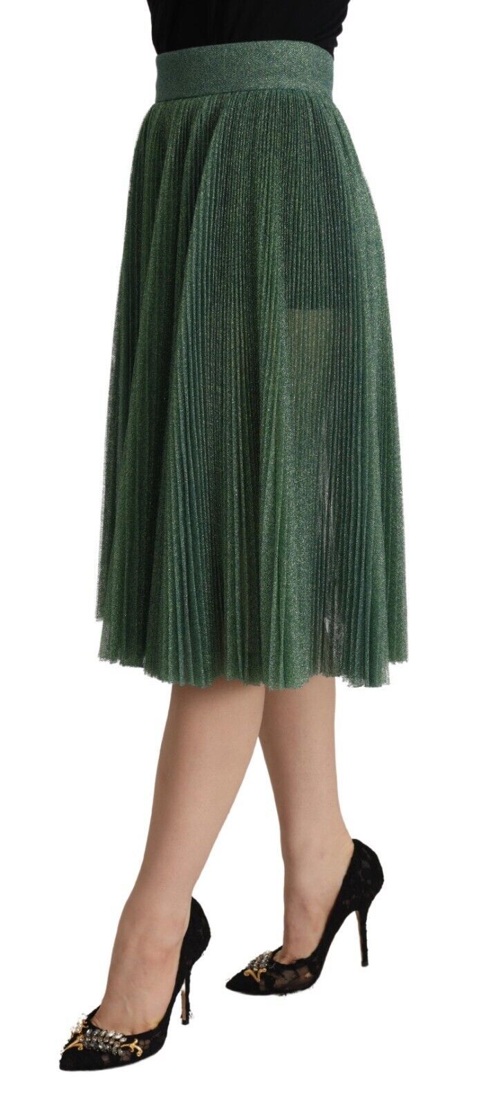 Jupe plissée taille haute évasée vert métallique Dolce & Gabbana