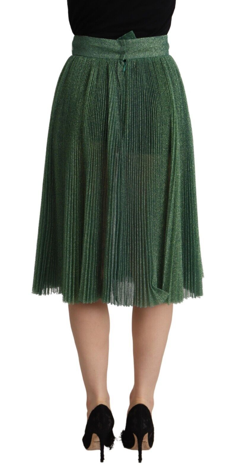 Jupe plissée taille haute évasée vert métallique Dolce & Gabbana