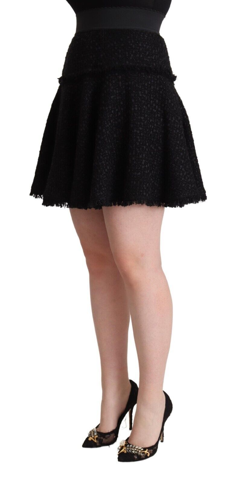Mini-jupe noire en maille nylon taille haute évasée Dolce & Gabbana
