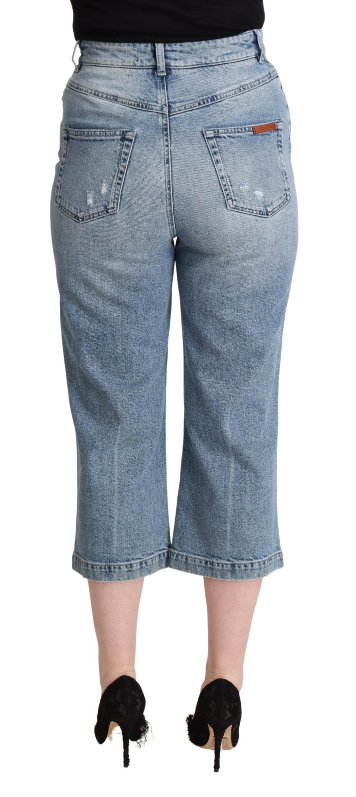 Jean Capri court en denim de coton déchiré bleu Dolce & Gabbana