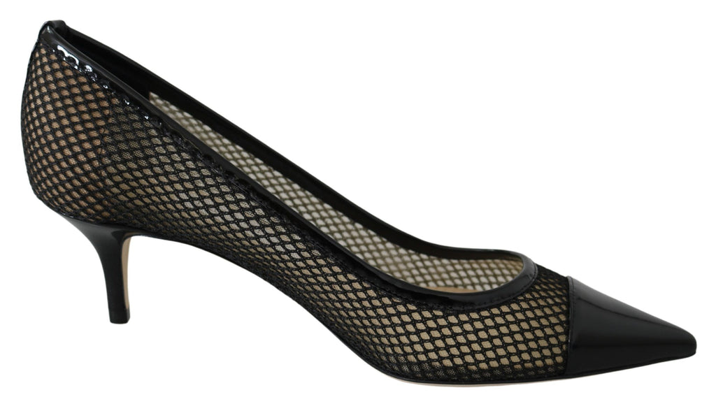Escarpins Jimmy Choo Amika 50 en résille et cuir noirs