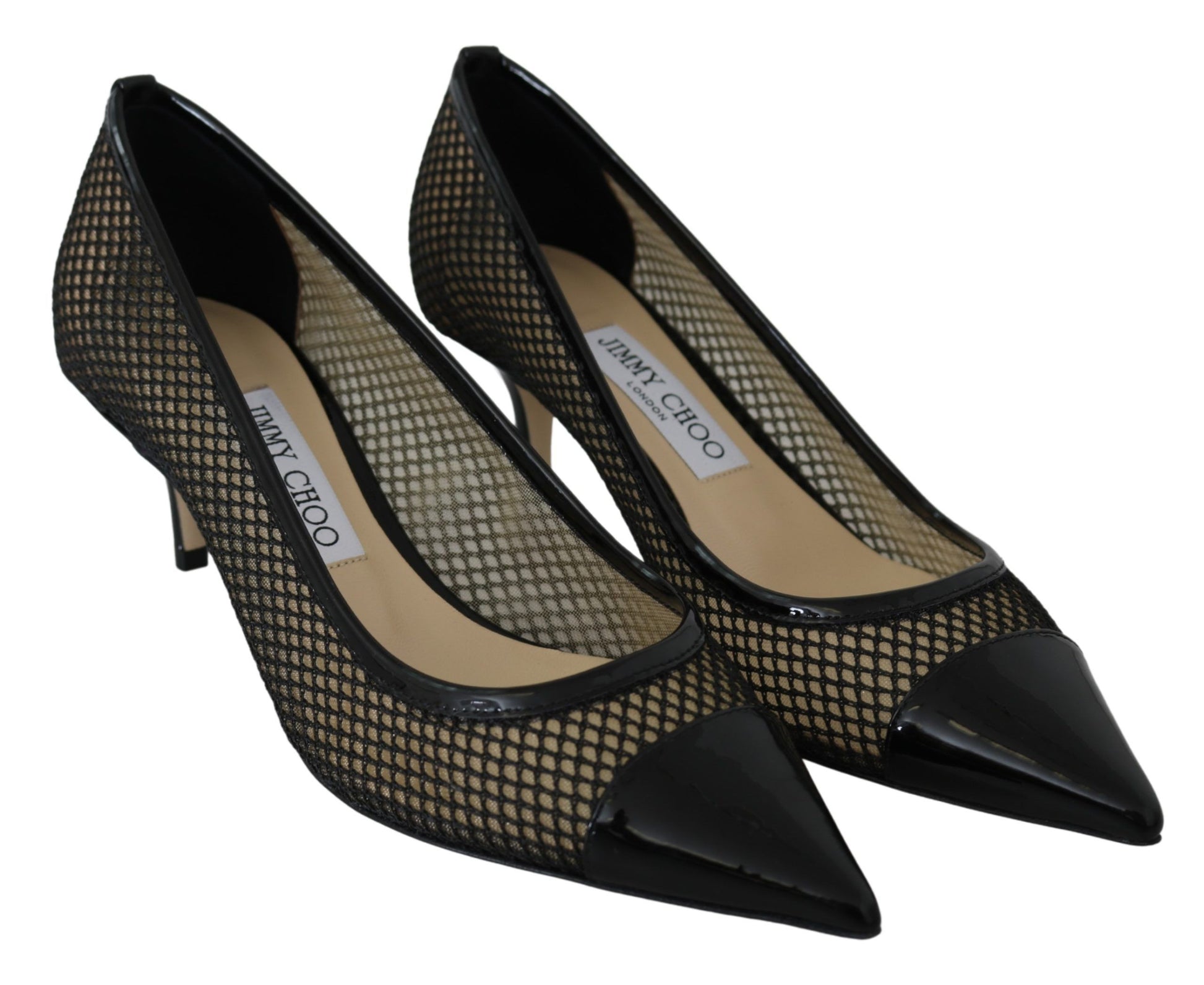 Escarpins Jimmy Choo Amika 50 en résille et cuir noirs