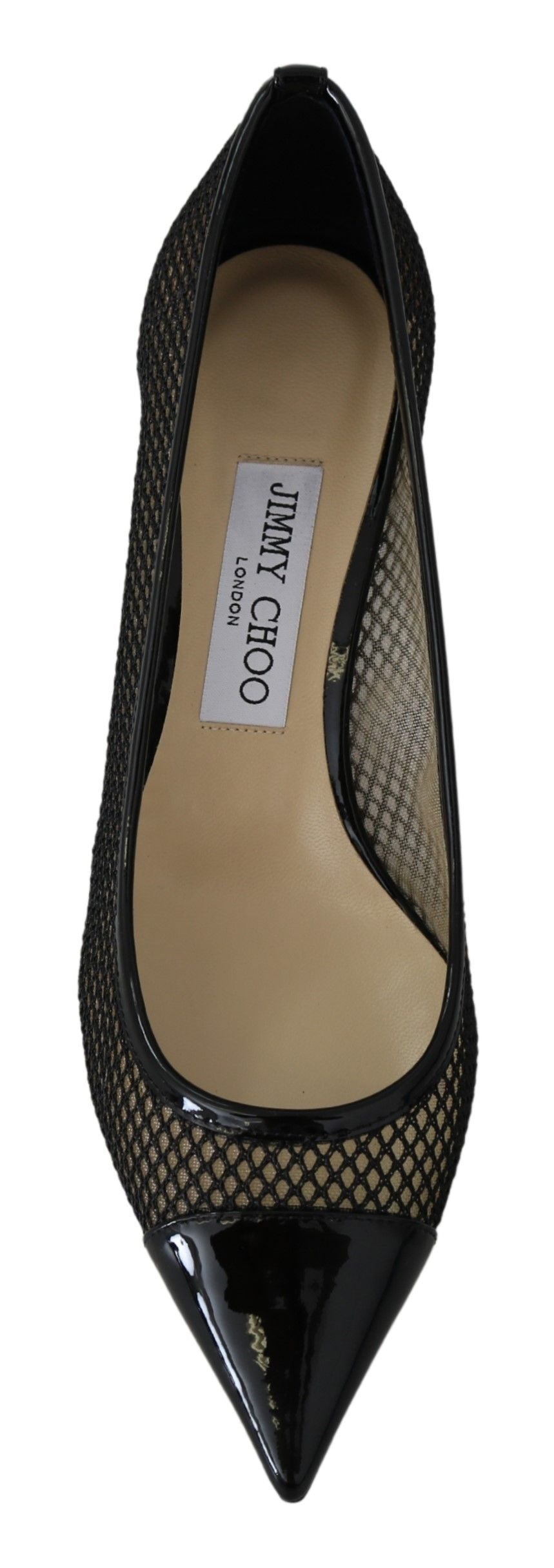 Escarpins Jimmy Choo Amika 50 en résille et cuir noirs