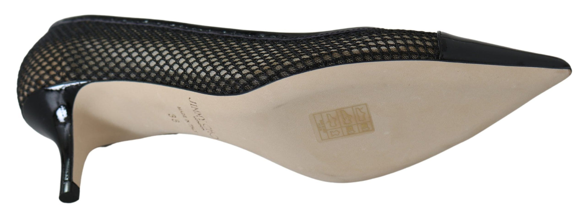 Escarpins Jimmy Choo Amika 50 en résille et cuir noirs