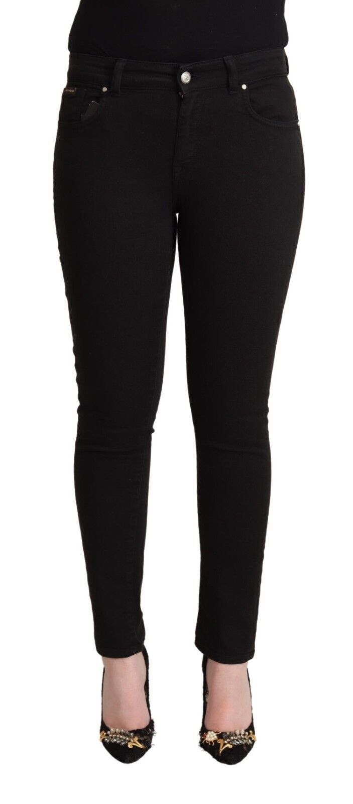 Jean slim en denim noir taille mi-haute en coton Dolce & Gabbana