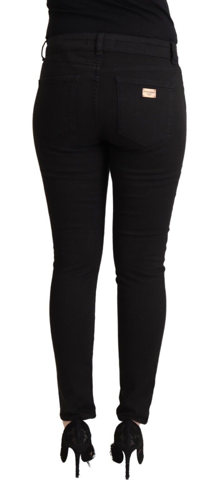 Jean slim en denim noir taille mi-haute en coton Dolce & Gabbana
