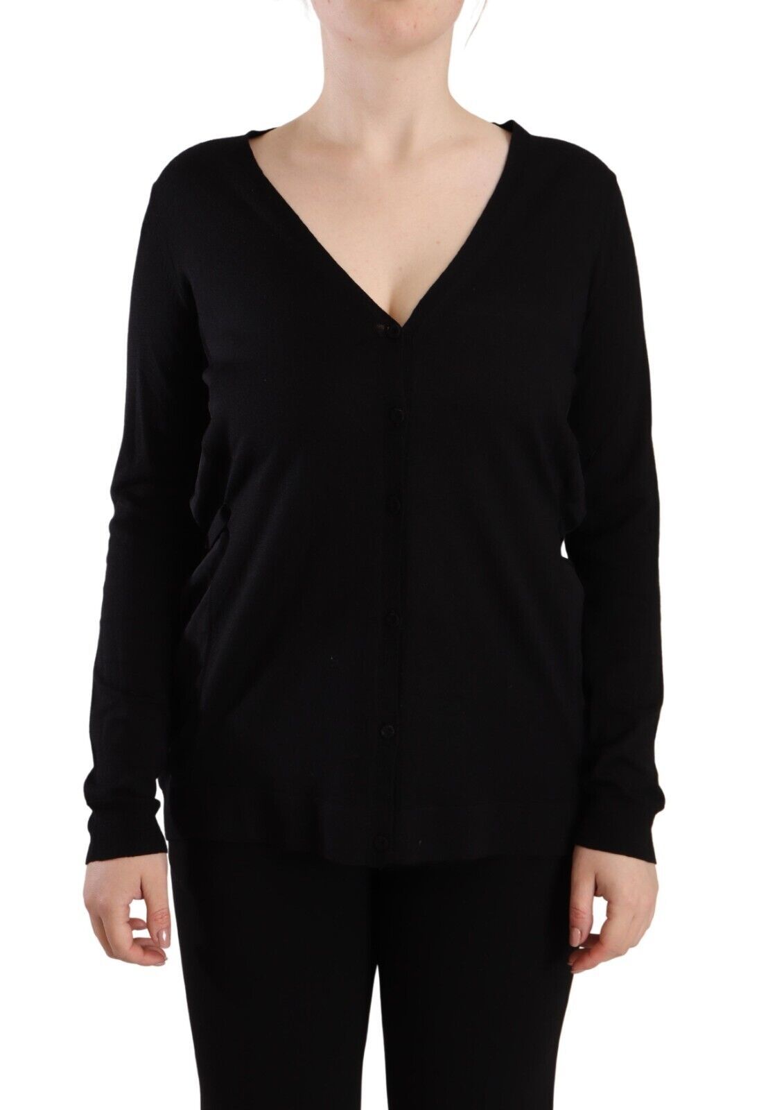 Haut pull Dolce & Gabbana noir en laine à col en V et manches longues