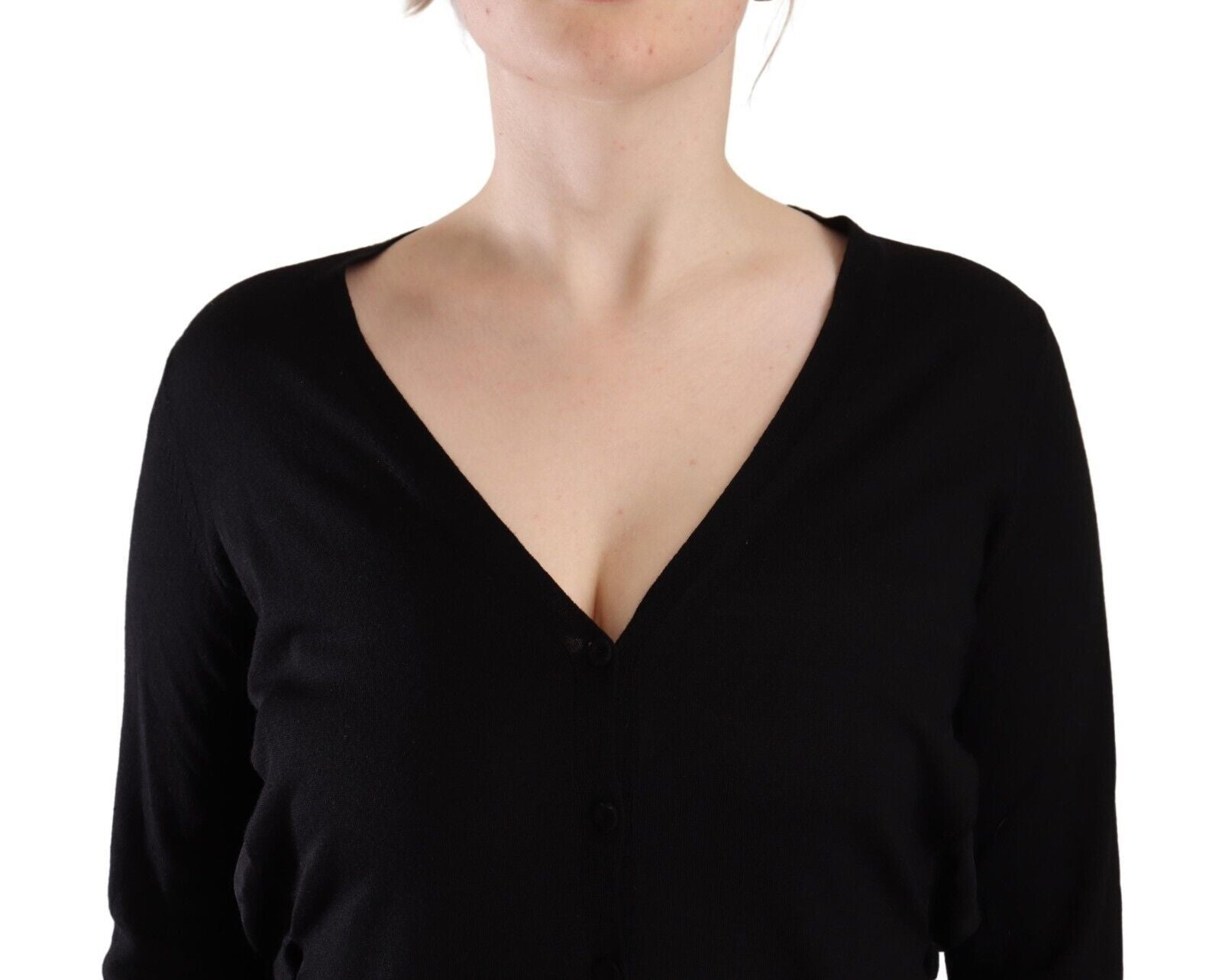 Haut pull Dolce & Gabbana noir en laine à col en V et manches longues
