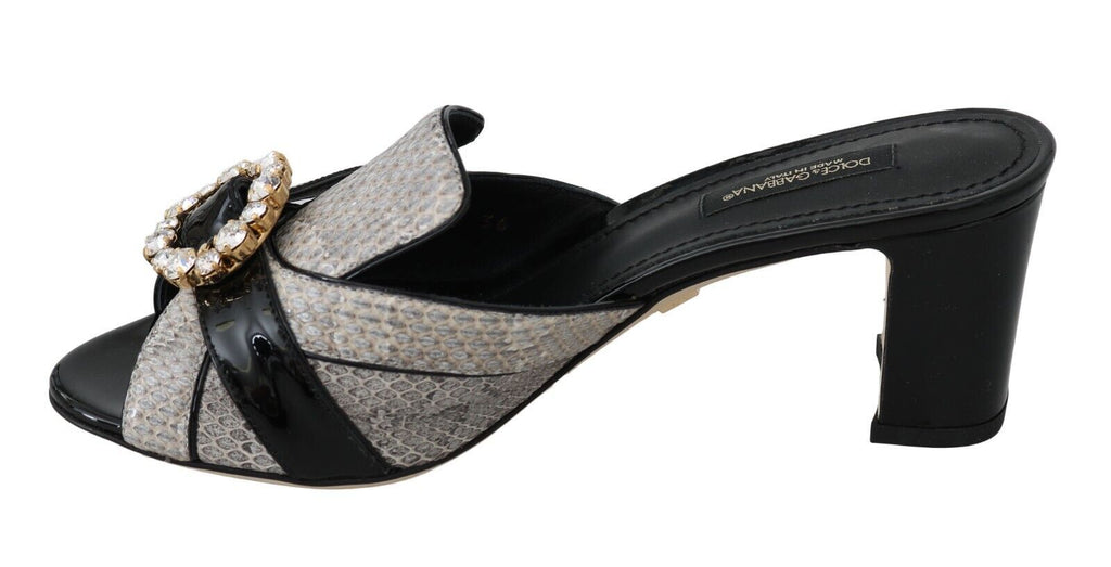 Chaussures Sandales Dolce & Gabbana en Cuir Exotique Noir Gris à Cristaux