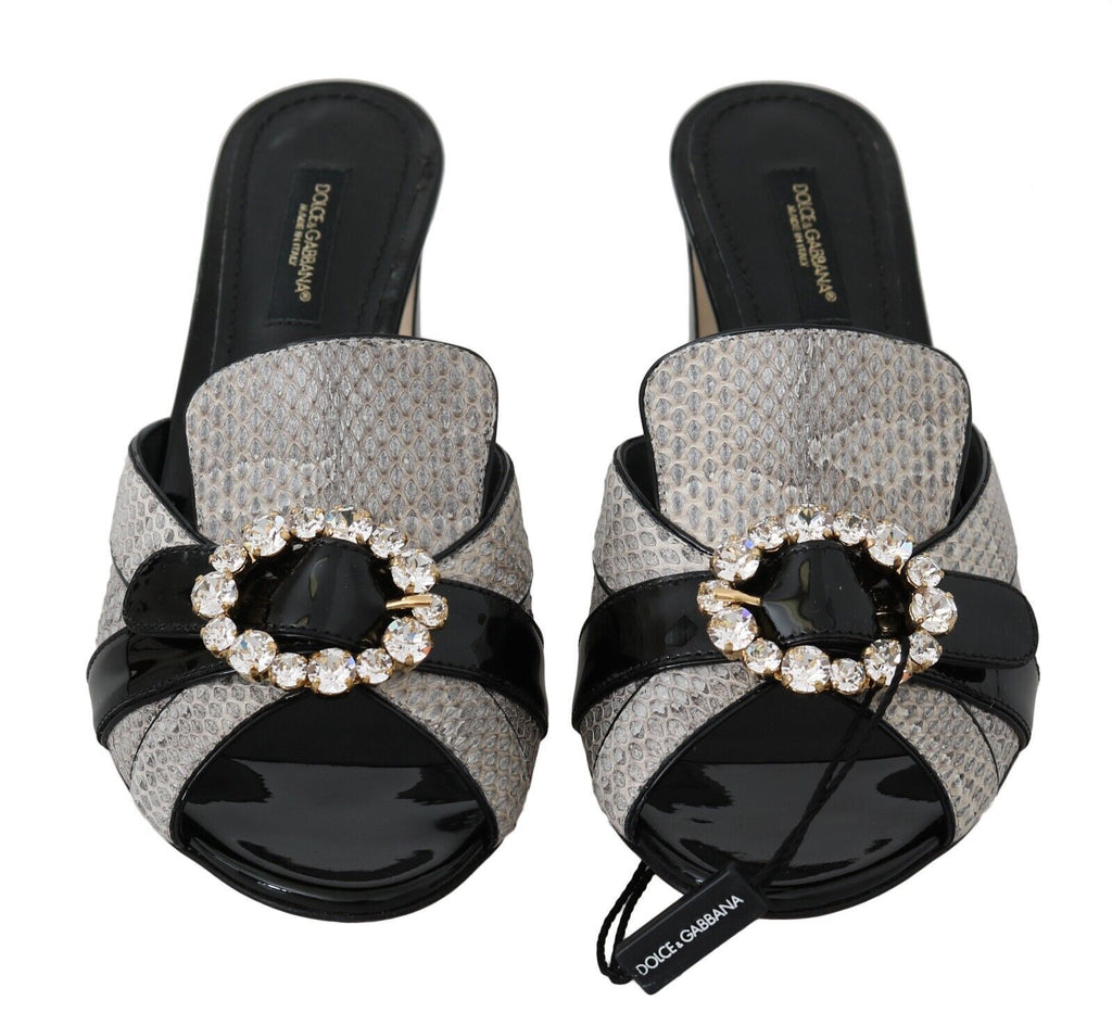 Chaussures Sandales Dolce & Gabbana en Cuir Exotique Noir Gris à Cristaux