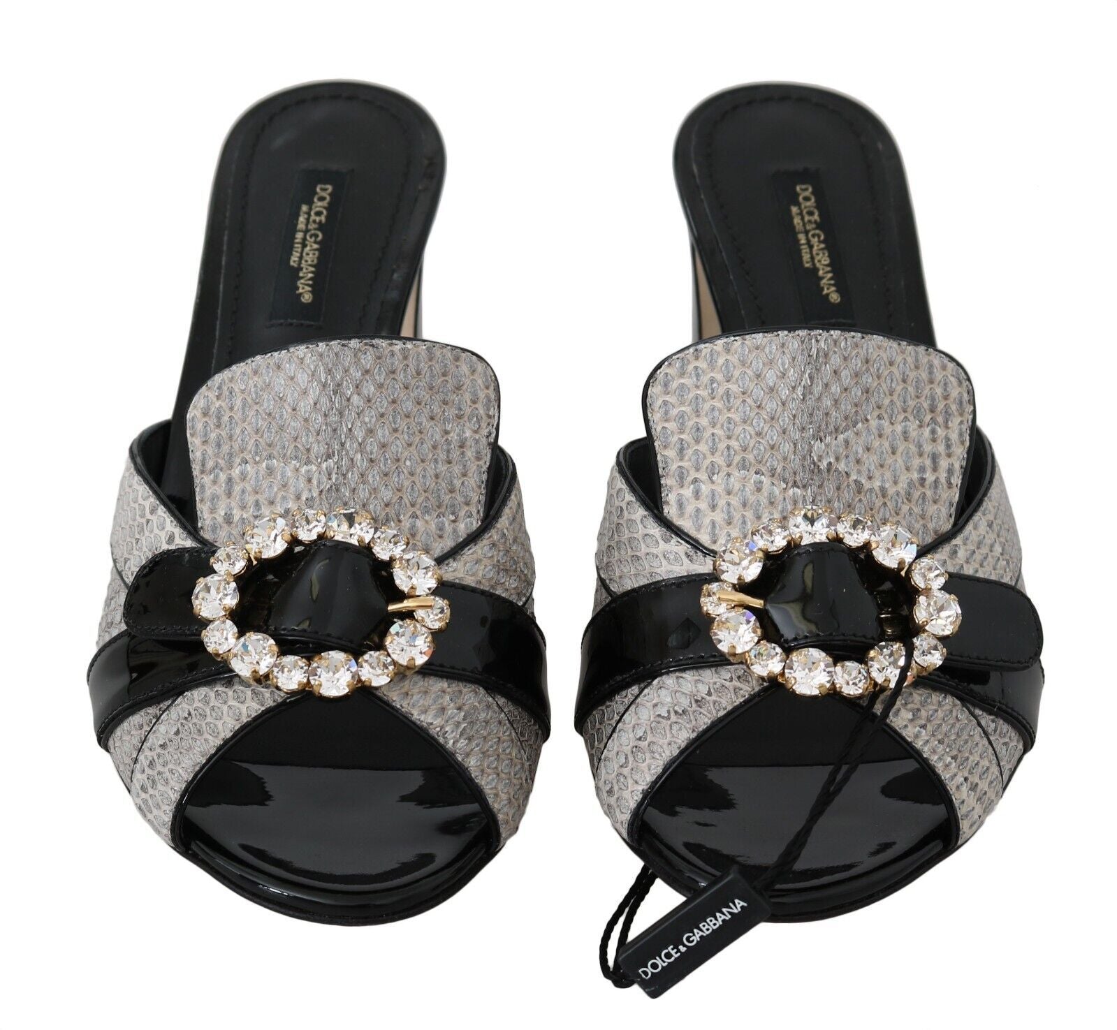 Chaussures Sandales Dolce & Gabbana en Cuir Exotique Noir Gris à Cristaux