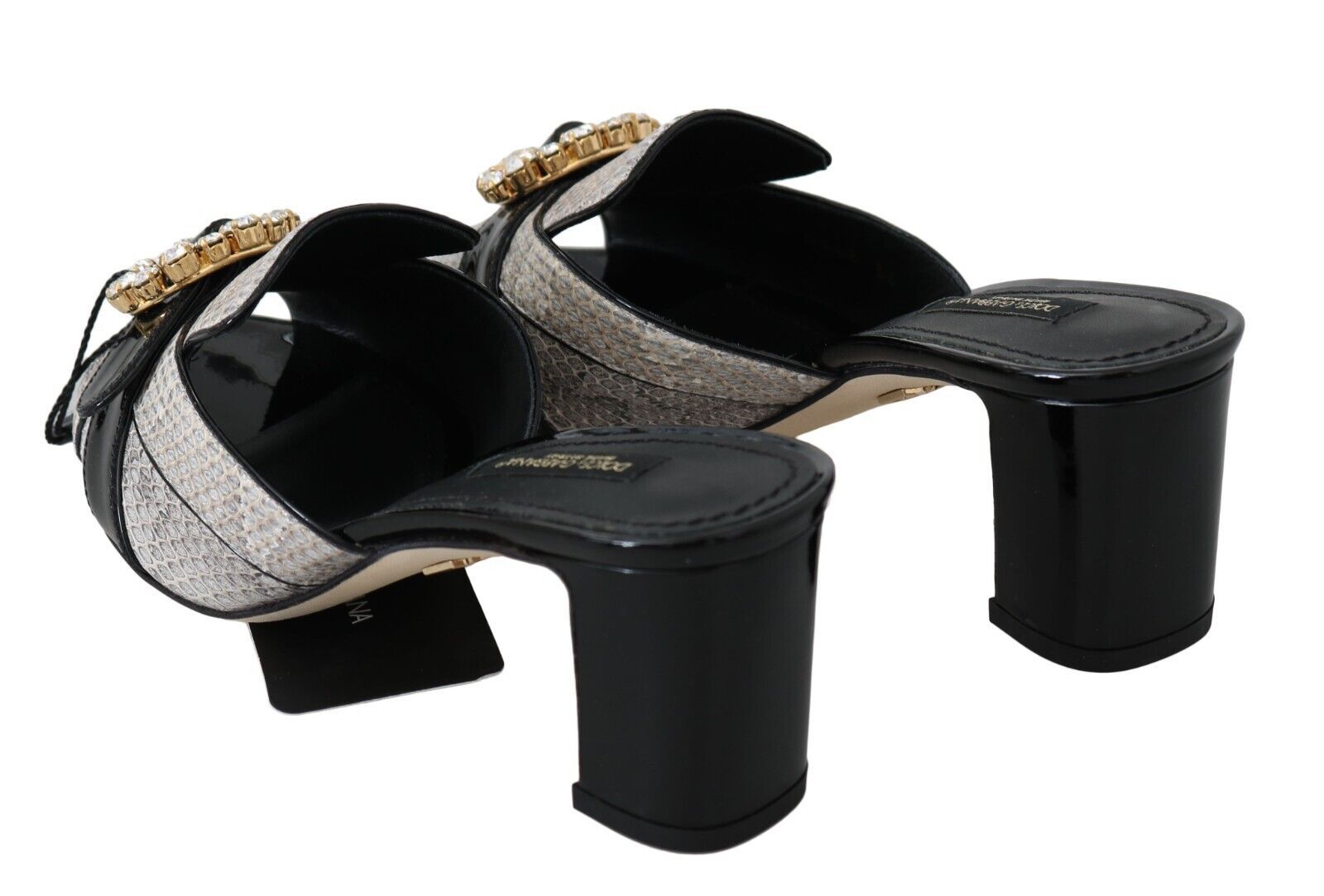 Chaussures Sandales Dolce & Gabbana en Cuir Exotique Noir Gris à Cristaux