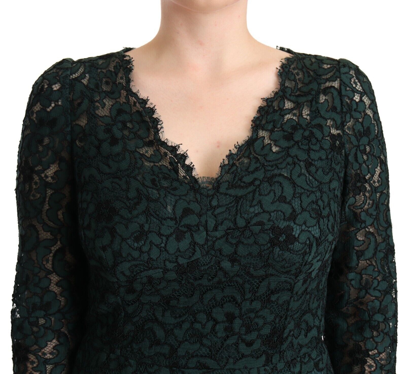 Robe longue maxi en dentelle florale verte Dolce & Gabbana