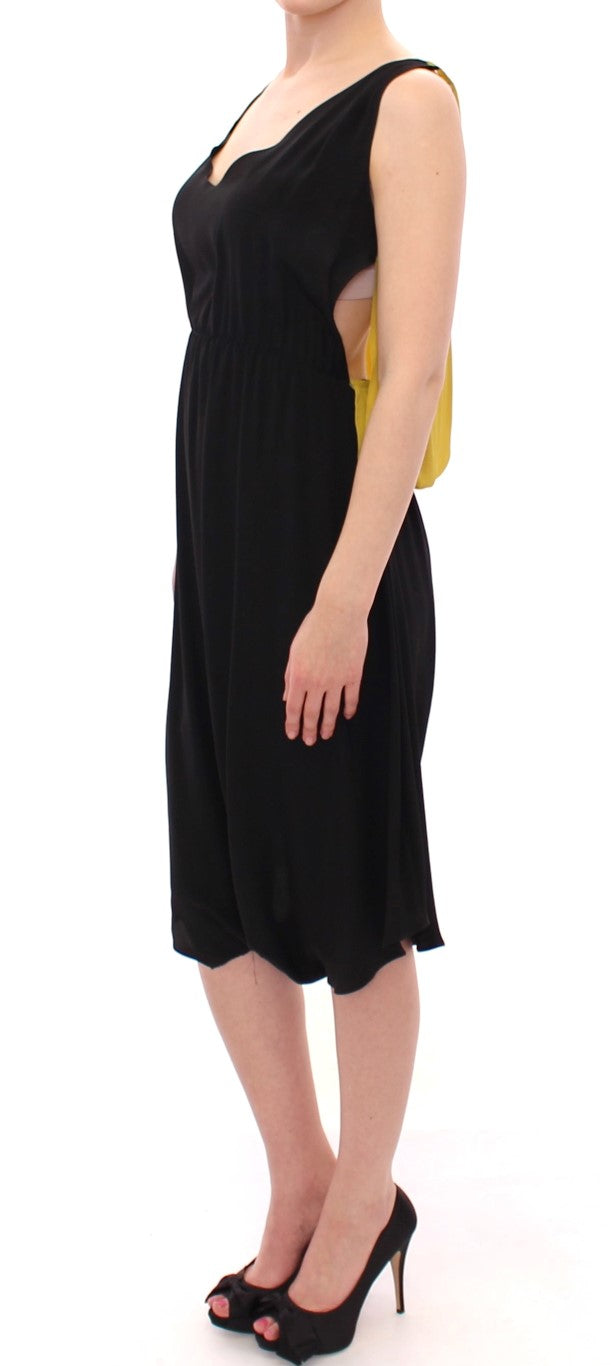 Lamberto Petri Schwarz-Gelbes Etui-Cocktailkleid aus Seide