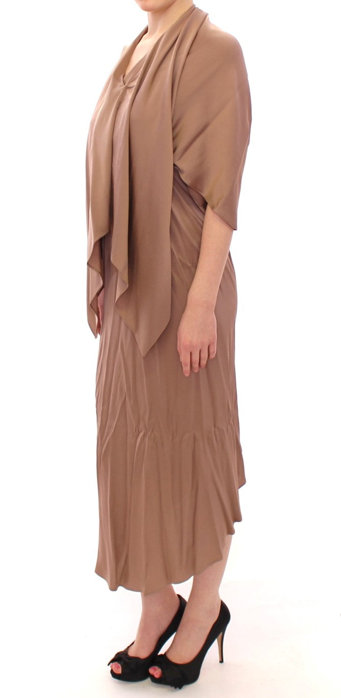 Lamberto Petri Braunes drapiertes Etui-Cocktailkleid aus Seide