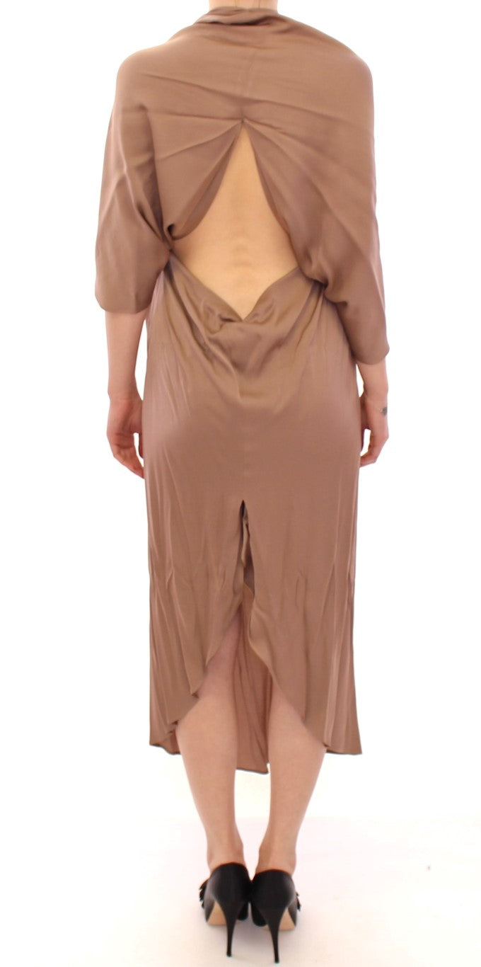 Lamberto Petri Braunes drapiertes Etui-Cocktailkleid aus Seide