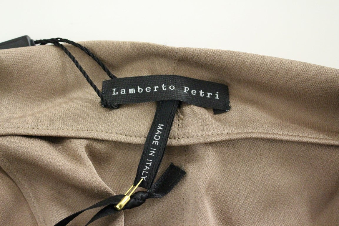 Lamberto Petri Braunes drapiertes Etui-Cocktailkleid aus Seide